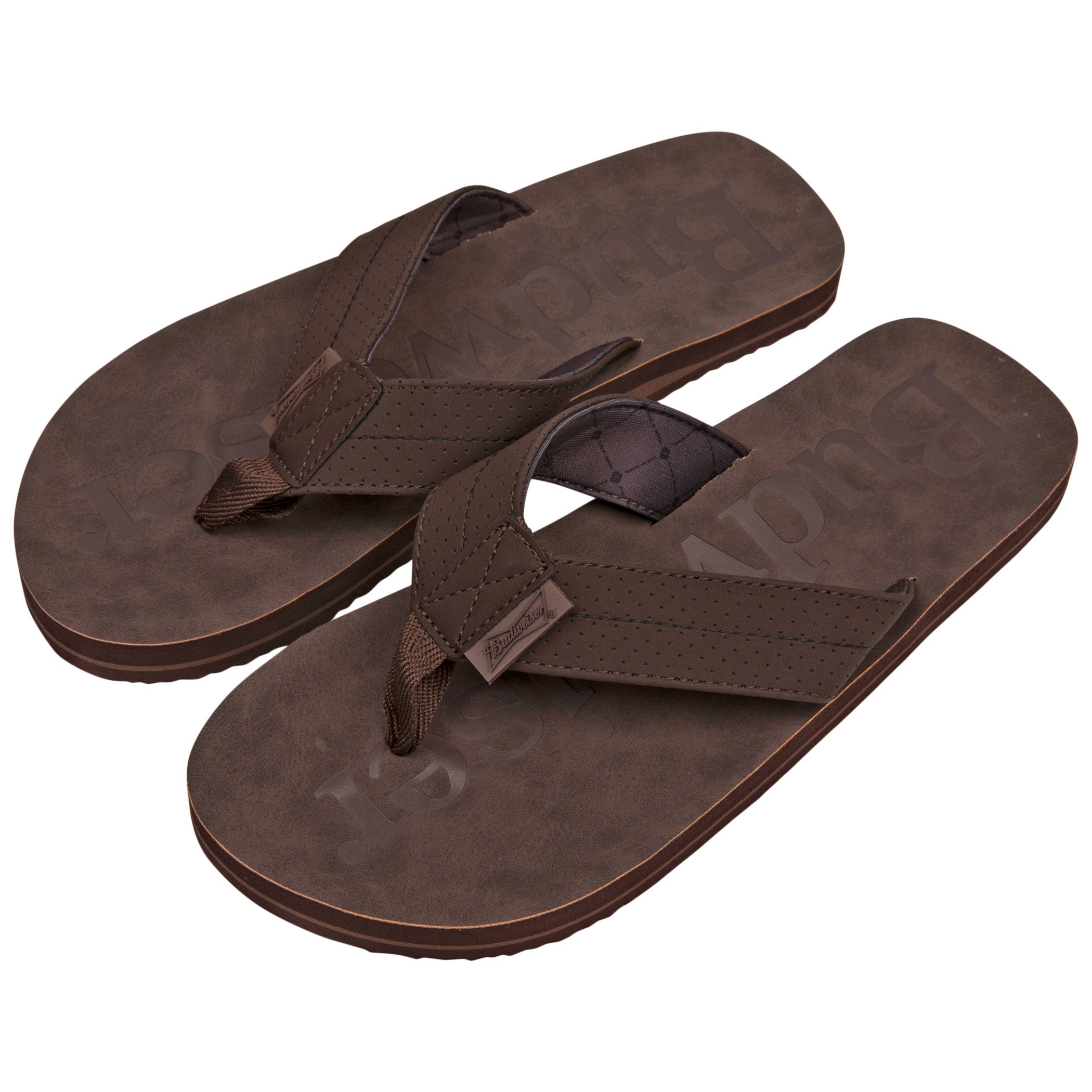 title:Budweiser Printed Brown Distressed Flip Flop Sandals;color:Brown