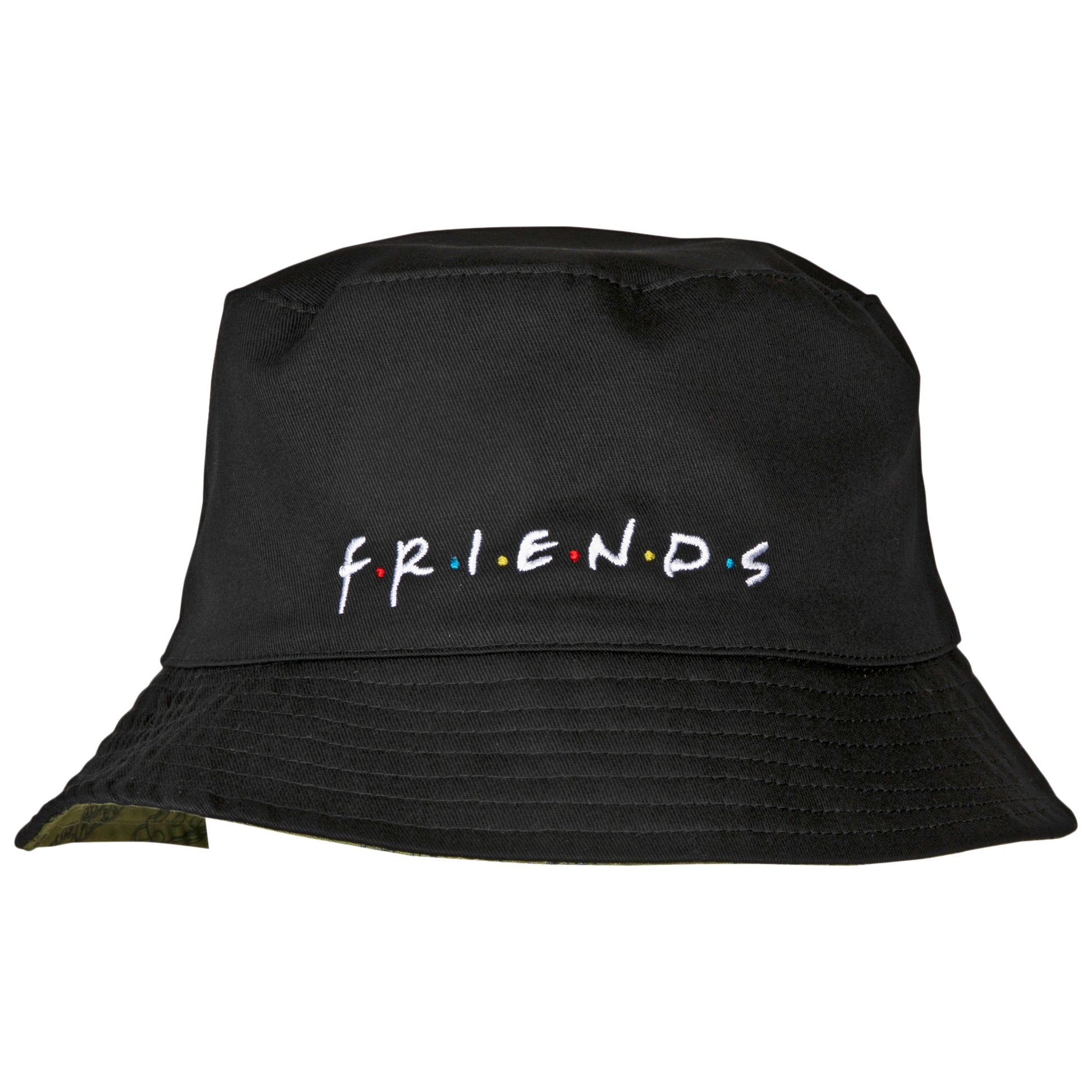 title:Friends TV Show Text and All Over Symbols Reversible Bucket Hat;color:Green