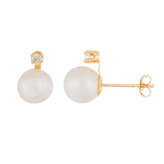 title:Splendid Pearls 14K Yellow Gold Diamond Earrings RB-76WY;color:White