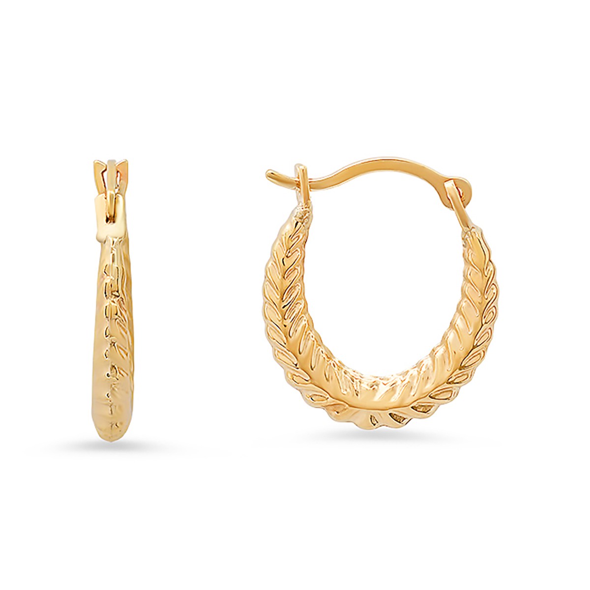 10k Yellow Gold Floral U Shaped 15mm Huggy Hoop Earrings - Ruumur