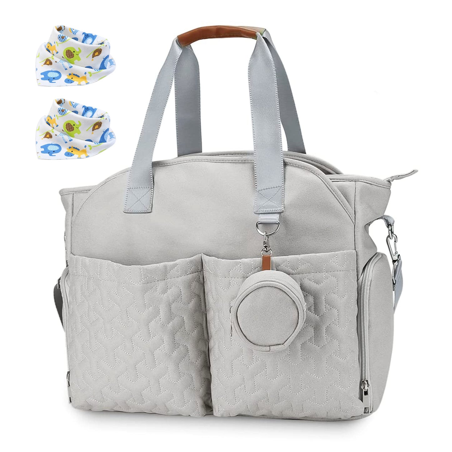 title:Breast Pump Bag Diaper Tote Bag with Detachable Shoulder Strap Side Pocket Free Baby Bibs Compatible with Spectra S1 S2 Medela;color:Light Gray