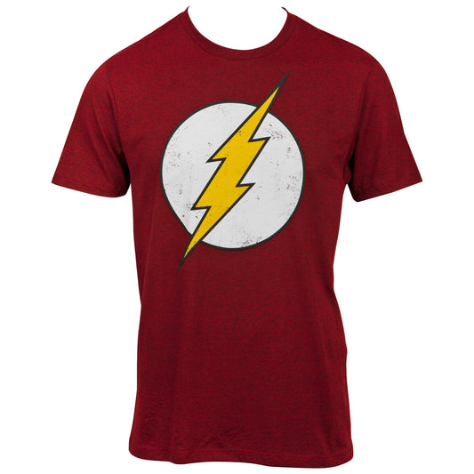 title:Flash Distressed Symbol On Dark Red T-Shirt;color:Red