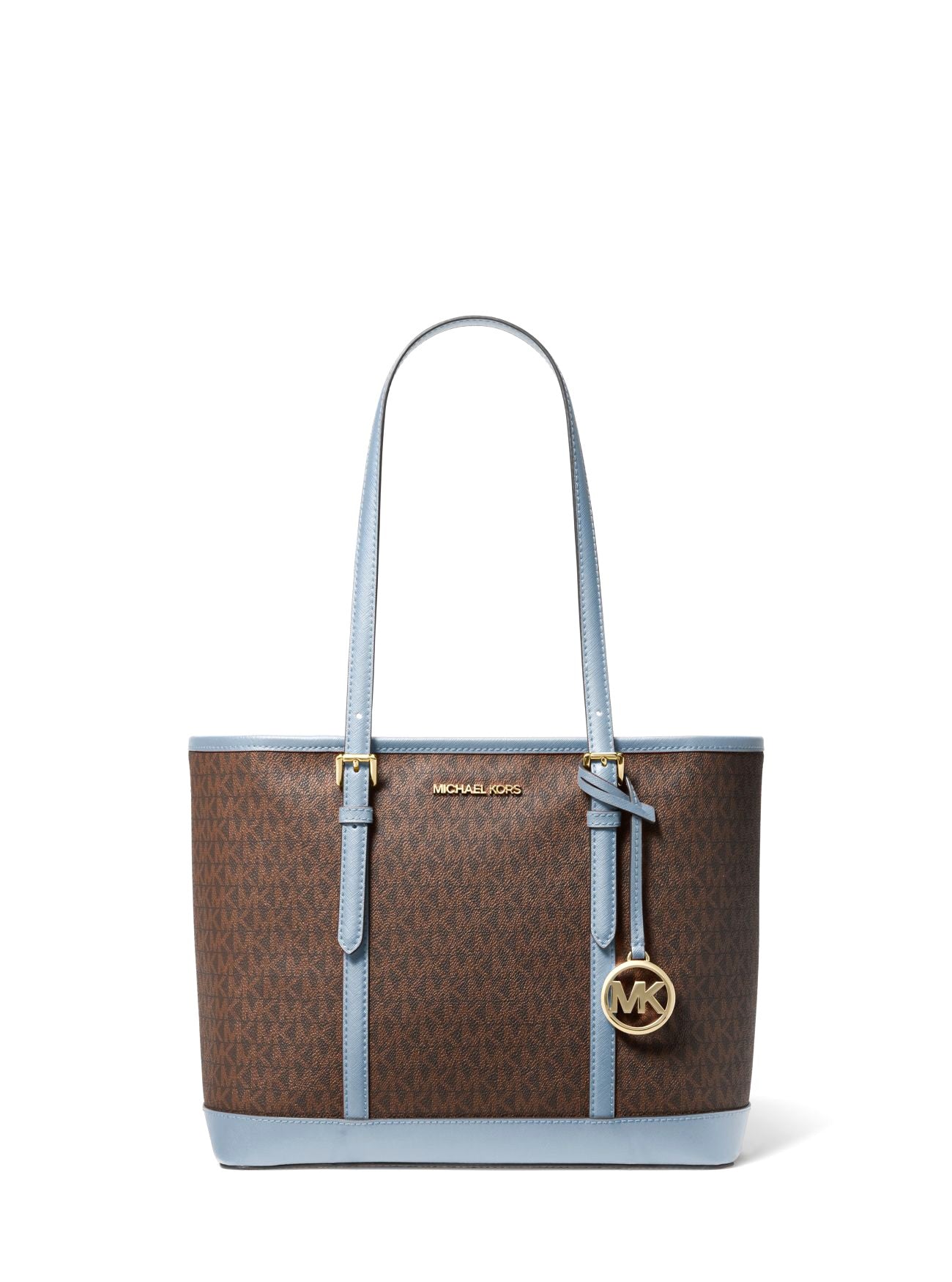 title:Michael Kors Jet Set Travel Small Logo Top-Zip Tote Bag;color:Pale Blue