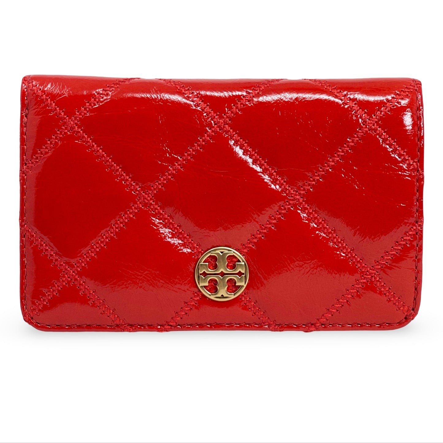 Tory Burch Willa Shine Quilted Patent Leather Snap Medium Wallet