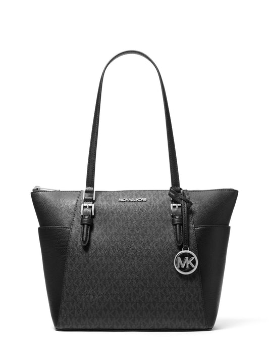 Charlotte Large Logo and Leather Top-Zip Tote Bag