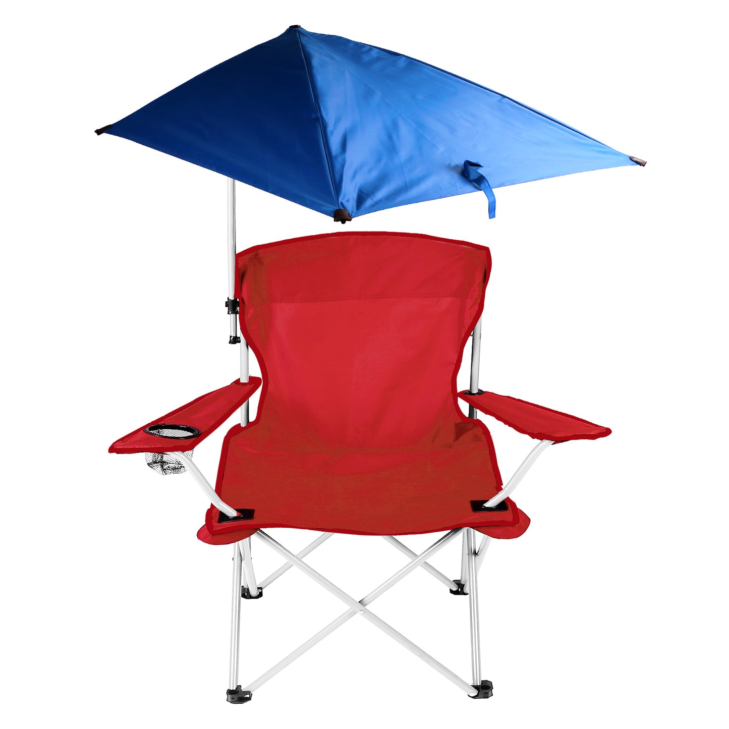 title:Foldable Beach Chair with Detachable Umbrella Armrest Adjustable Canopy Stool with Cup Holder Carry Bag for Camping Poolside Travel Picnic Lawn Chair;color:Red