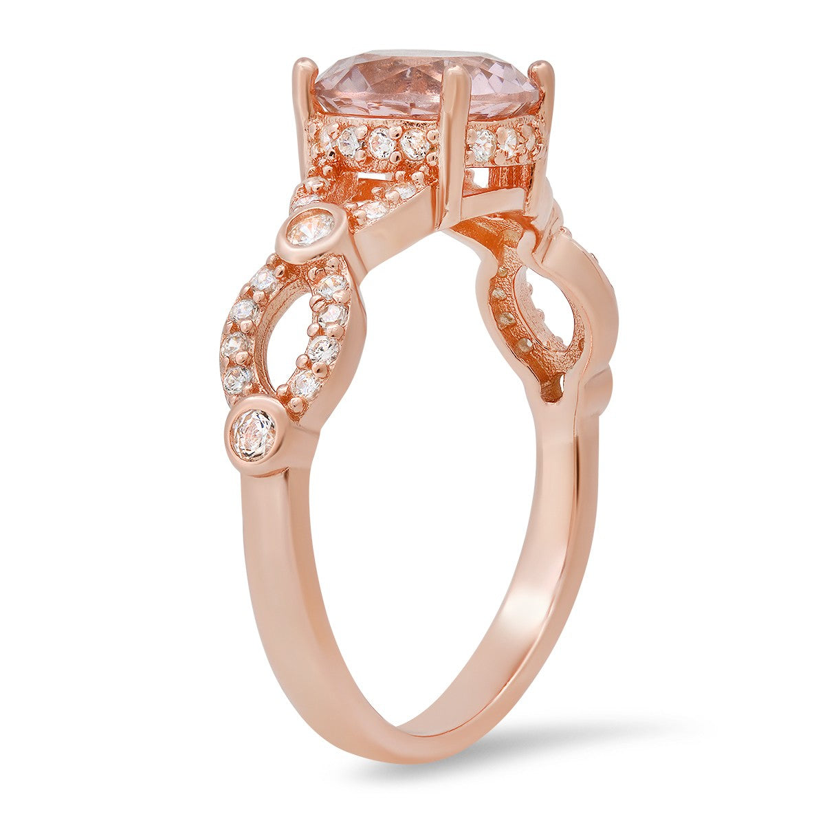 Rose Gold Over Silver Morganite CZ Ring