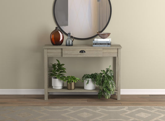 Safdie & Co. Console Table 47" Dark Taupe 1 Drawer Black Metal Handle, Entryway or Sofa Table for Living Room