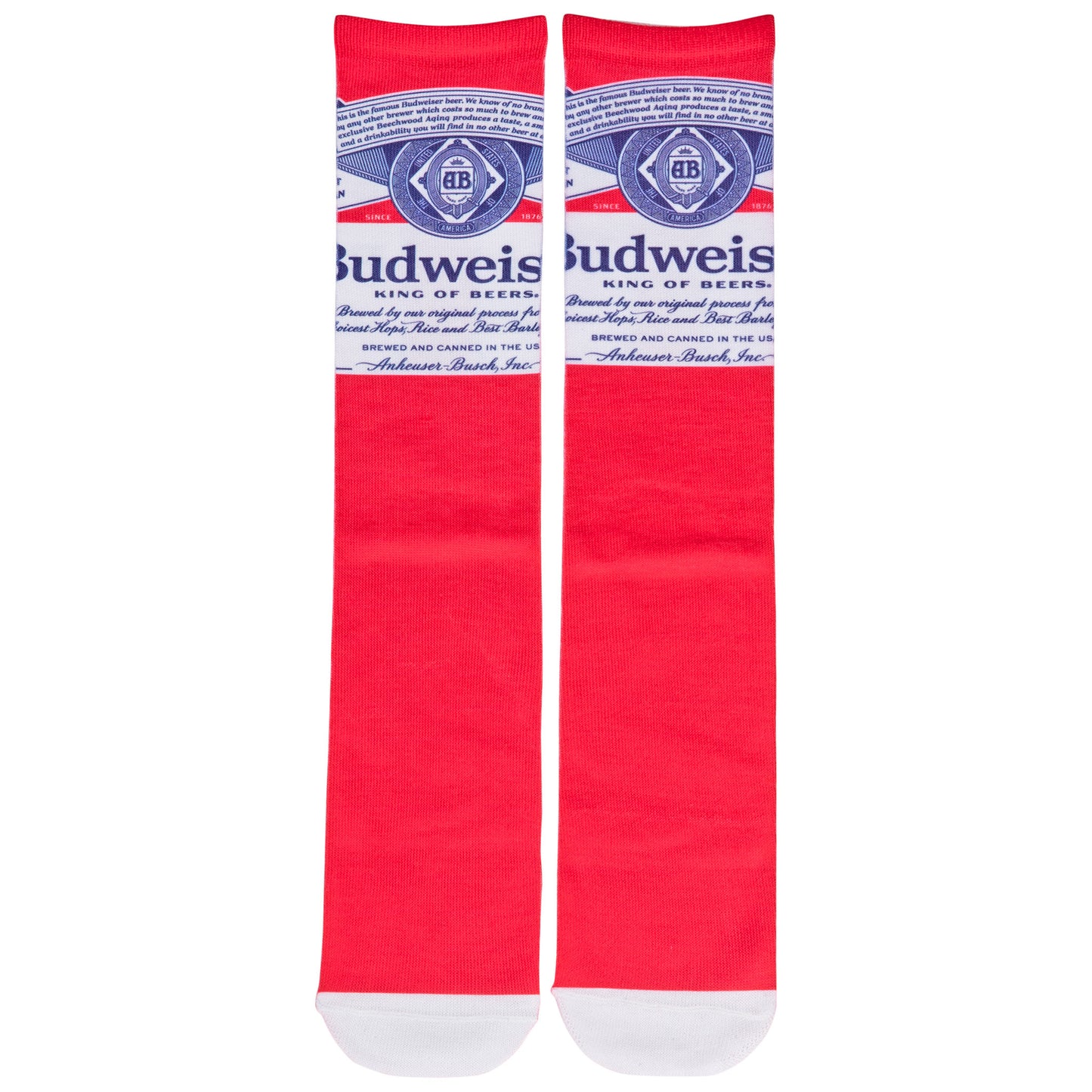 title:Budweiser King of Beers Genuine Logo Crew Socks;color:Red