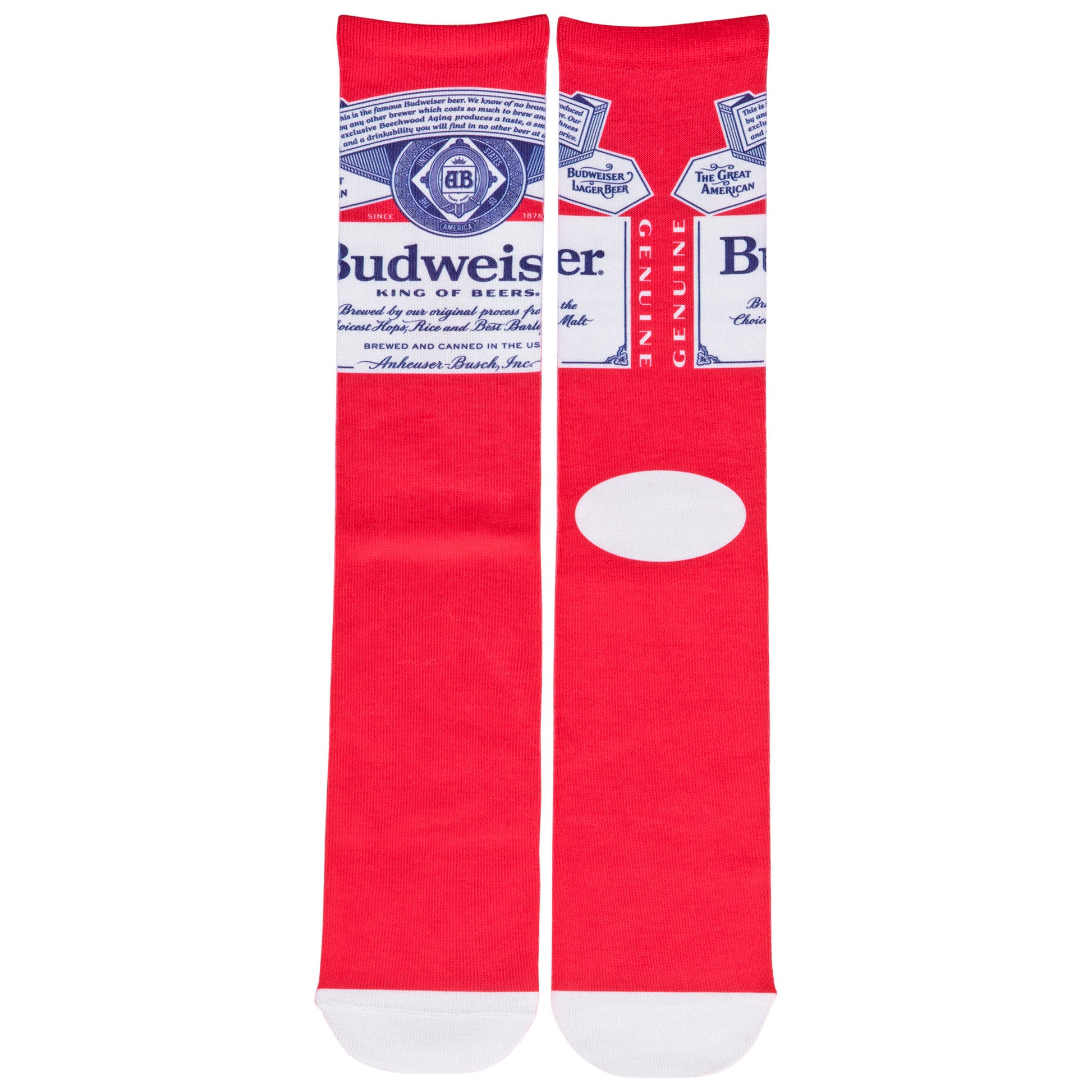 title:Budweiser King of Beers Genuine Logo Crew Socks;color:Red