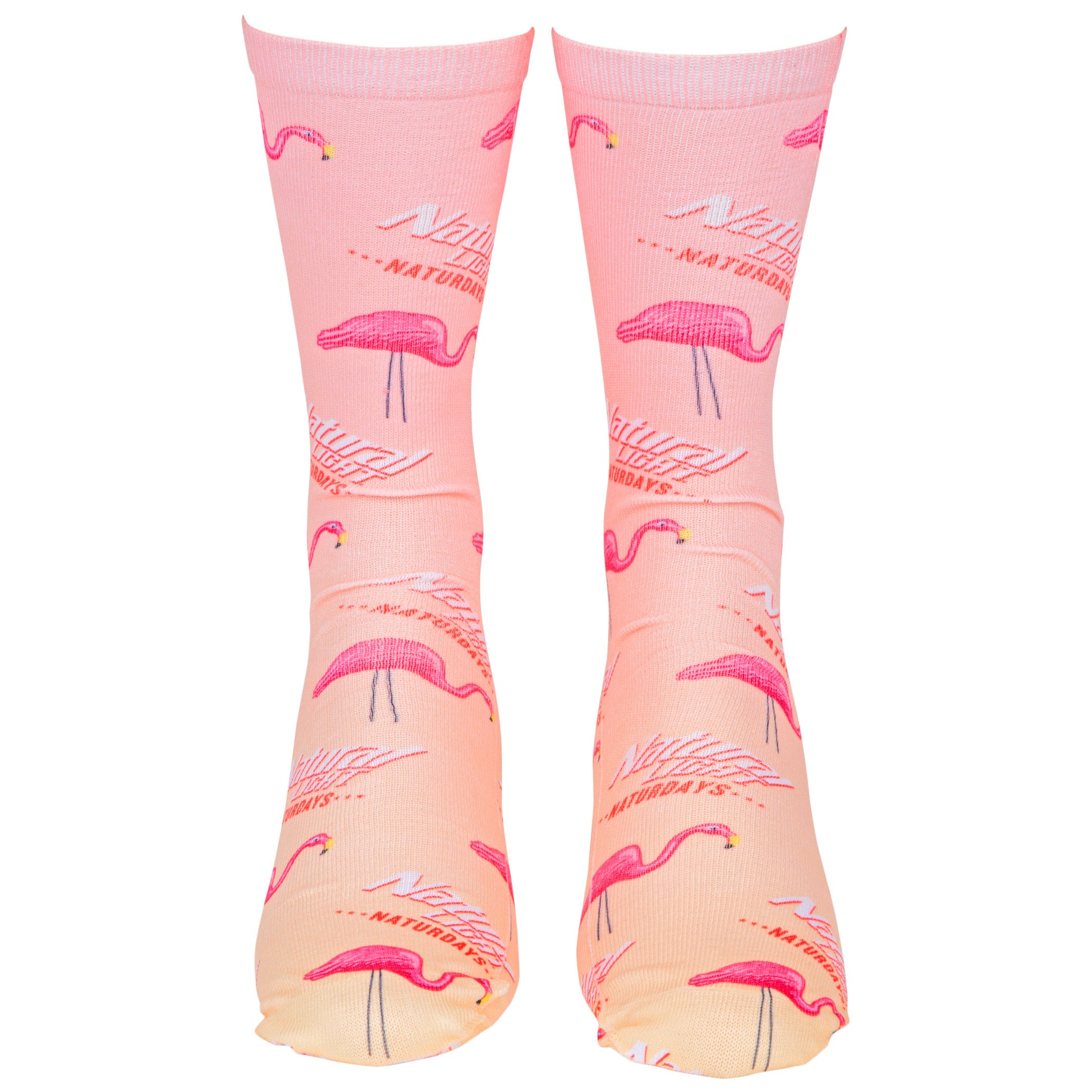 title:Natural Light Naturdays Flamingos All Over Print Crew Socks;color:Multi-Color