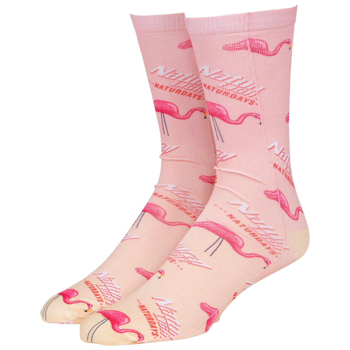 title:Natural Light Naturdays Flamingos All Over Print Crew Socks;color:Multi-Color