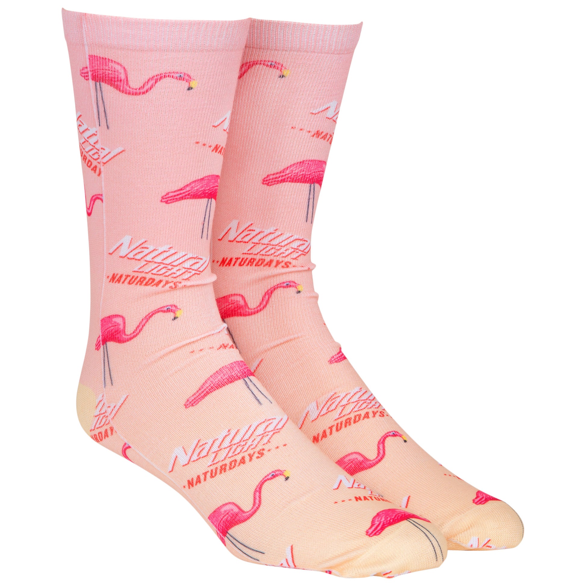 title:Natural Light Naturdays Flamingos All Over Print Crew Socks;color:Multi-Color