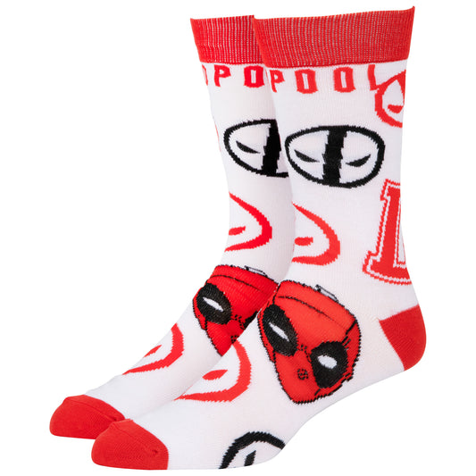 title:Deadpool Faces and Symbols Crew Socks;color:Red