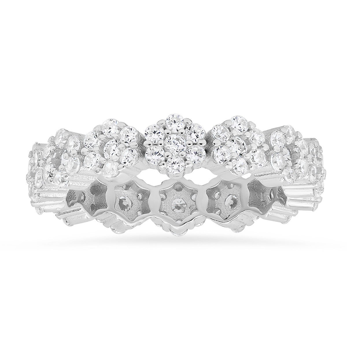 Sterling Silver Floral CZ Eternity Band Ring - Ruumur