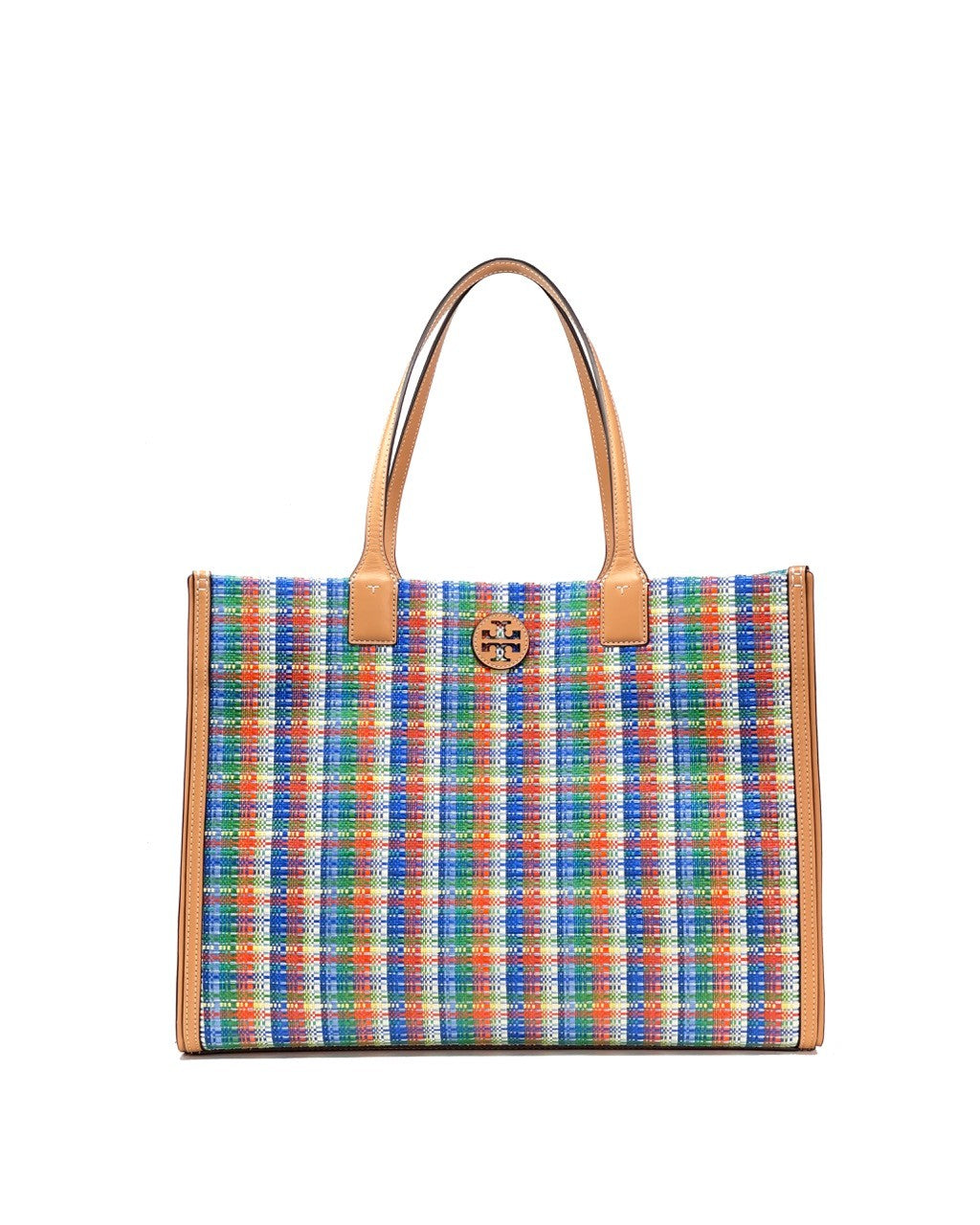 title:Tory Burch Tory Navy / Multi Ella Poly Woven Nylon Tote;color:Tory Navy / Multi