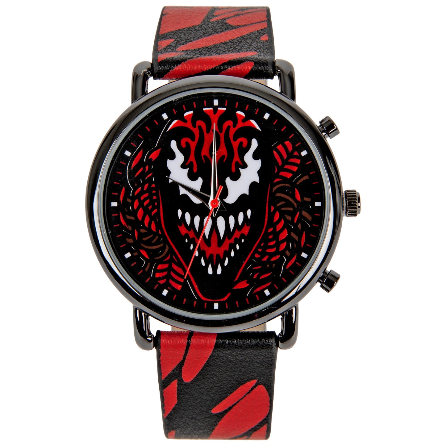 title:Carnage Face and Symbiote Watch with Faux Leather Strap;color:Red