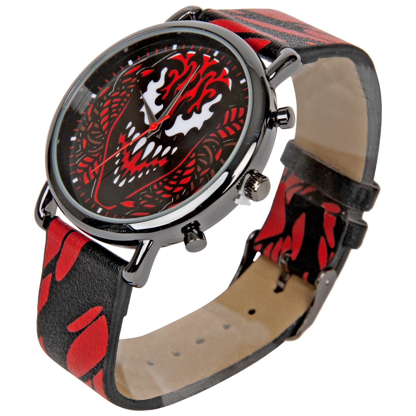 title:Carnage Face and Symbiote Watch with Faux Leather Strap;color:Red