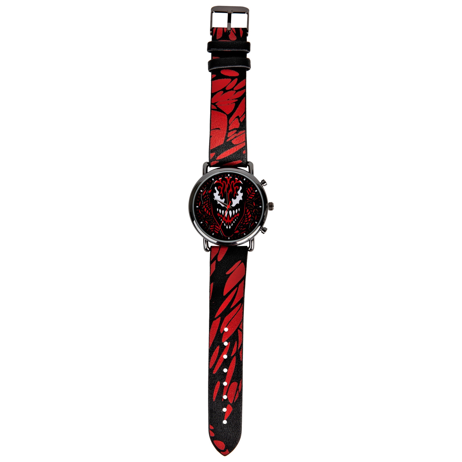 title:Carnage Face and Symbiote Watch with Faux Leather Strap;color:Red