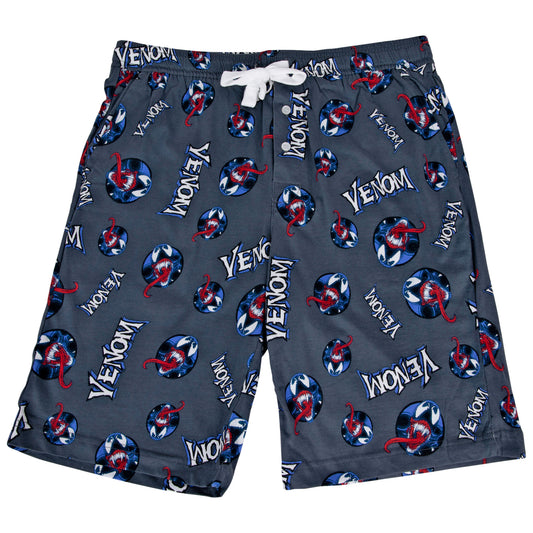 title:Venom Head and Text All Over Print Pajama Shorts;color:Grey