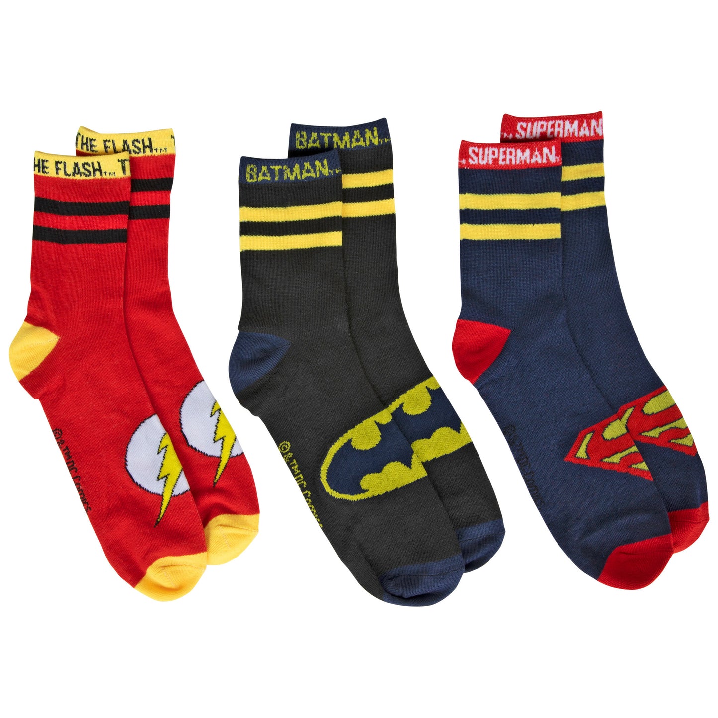 title:Justice League Heroes Symbols 3-Pair Pack of Crew Socks;color:Multi-Color