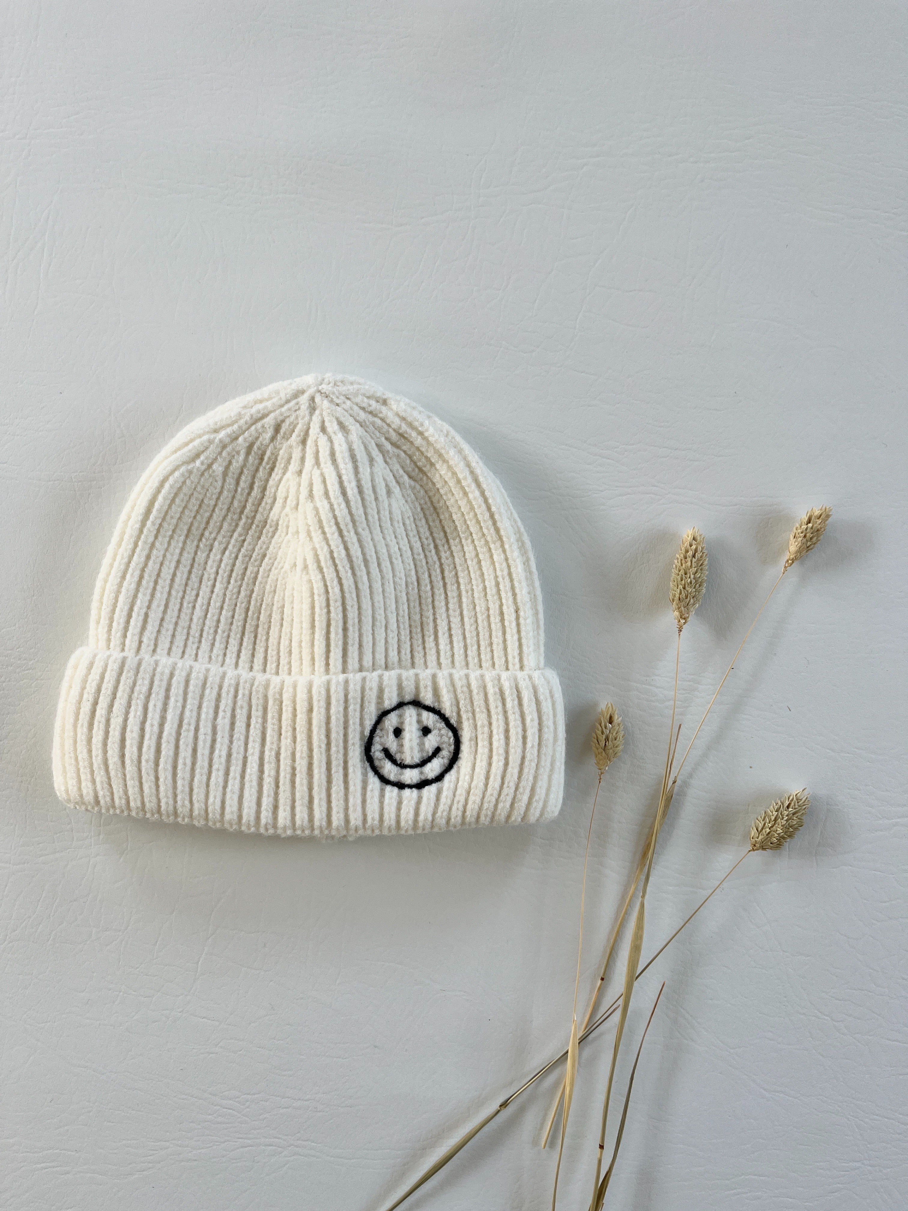 Toddler Beanie - Happy Face Off White