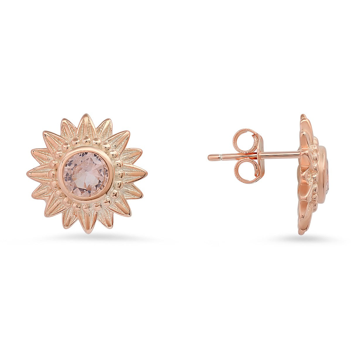 title:Sterling Silver Vintage CZ Flower Stud Earrings;color:Rose Gold