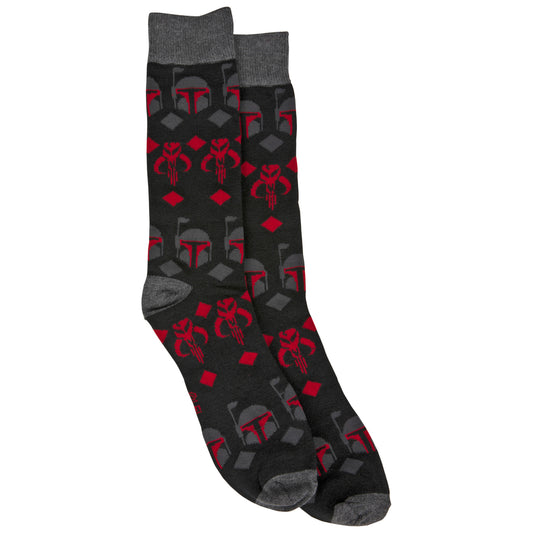 title:Star Wars Boba Fett Symbol and Mythosaur Crest Crew Socks;color:Multi-Color