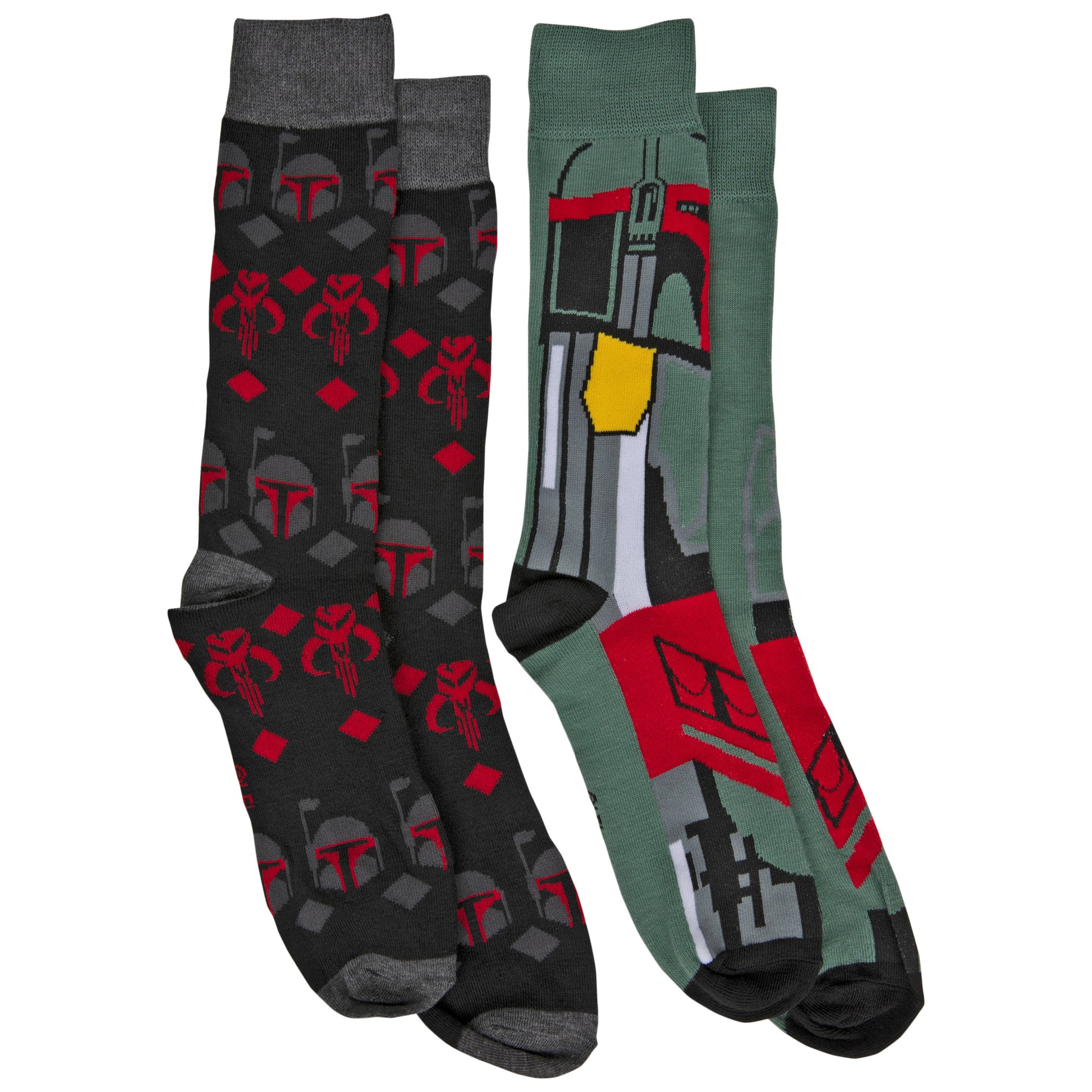 title:Star Wars Boba Fett Costume and All Over Symbols 2-Pack Crew Socks;color:Multi-Color