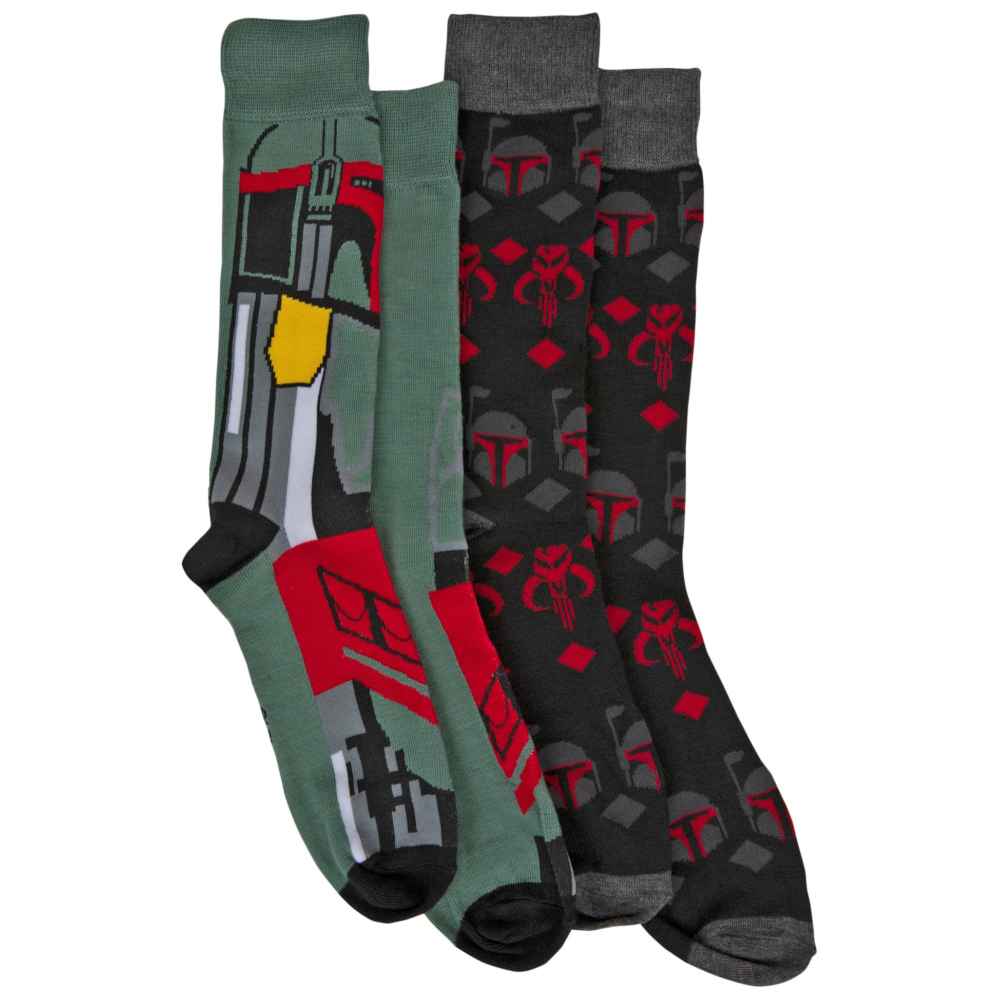 title:Star Wars Boba Fett Costume and All Over Symbols 2-Pack Crew Socks;color:Multi-Color