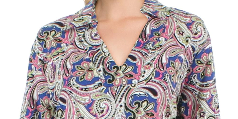 Jones New York Women's Linen Blend Paisley Print Blouse White Size Medium