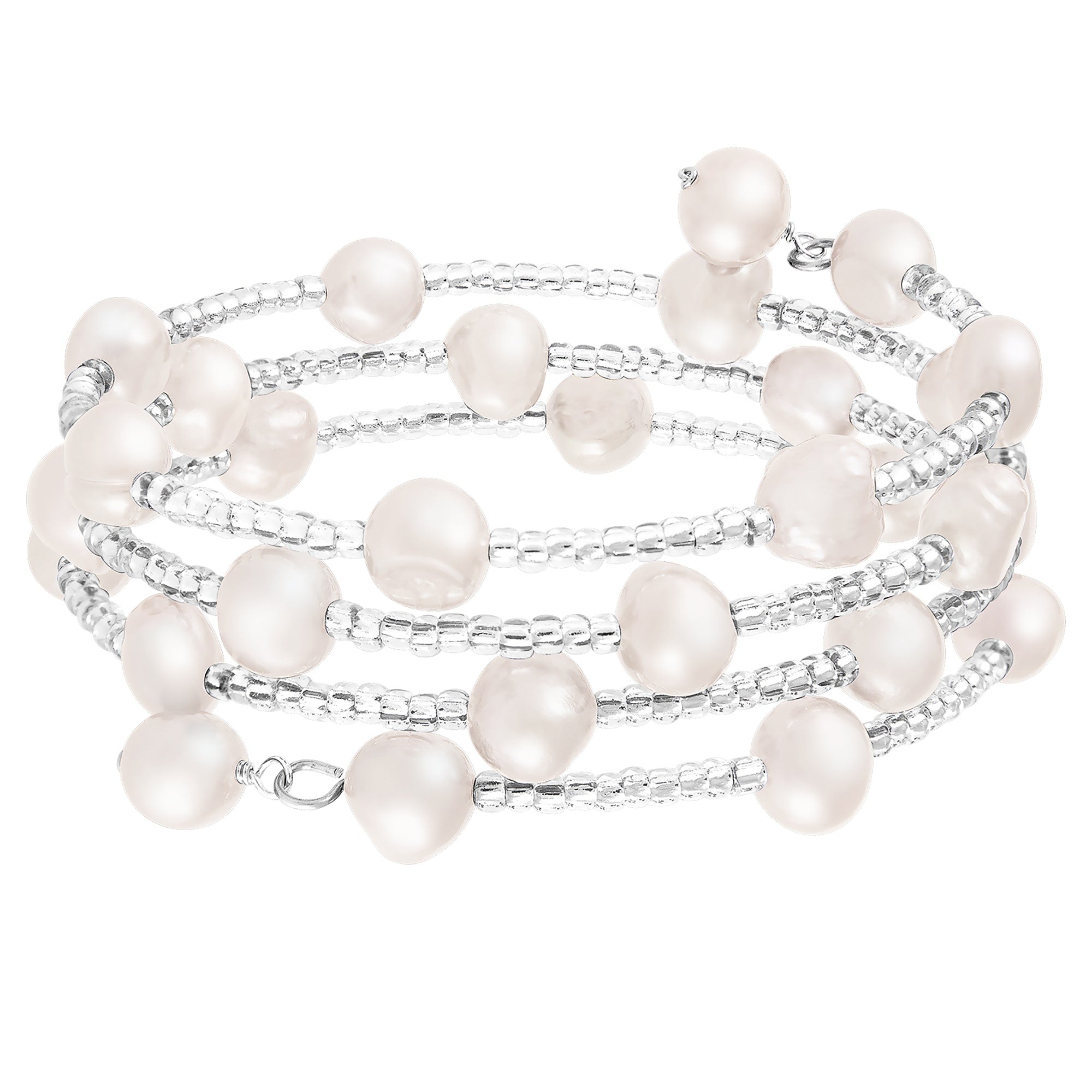 title:Splendid Pearls Coil Triple Row Pearl Bracelet;color:White