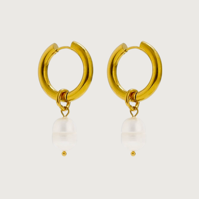 title:Convertible Natural Pearl Hoop Earrings;color:Gold