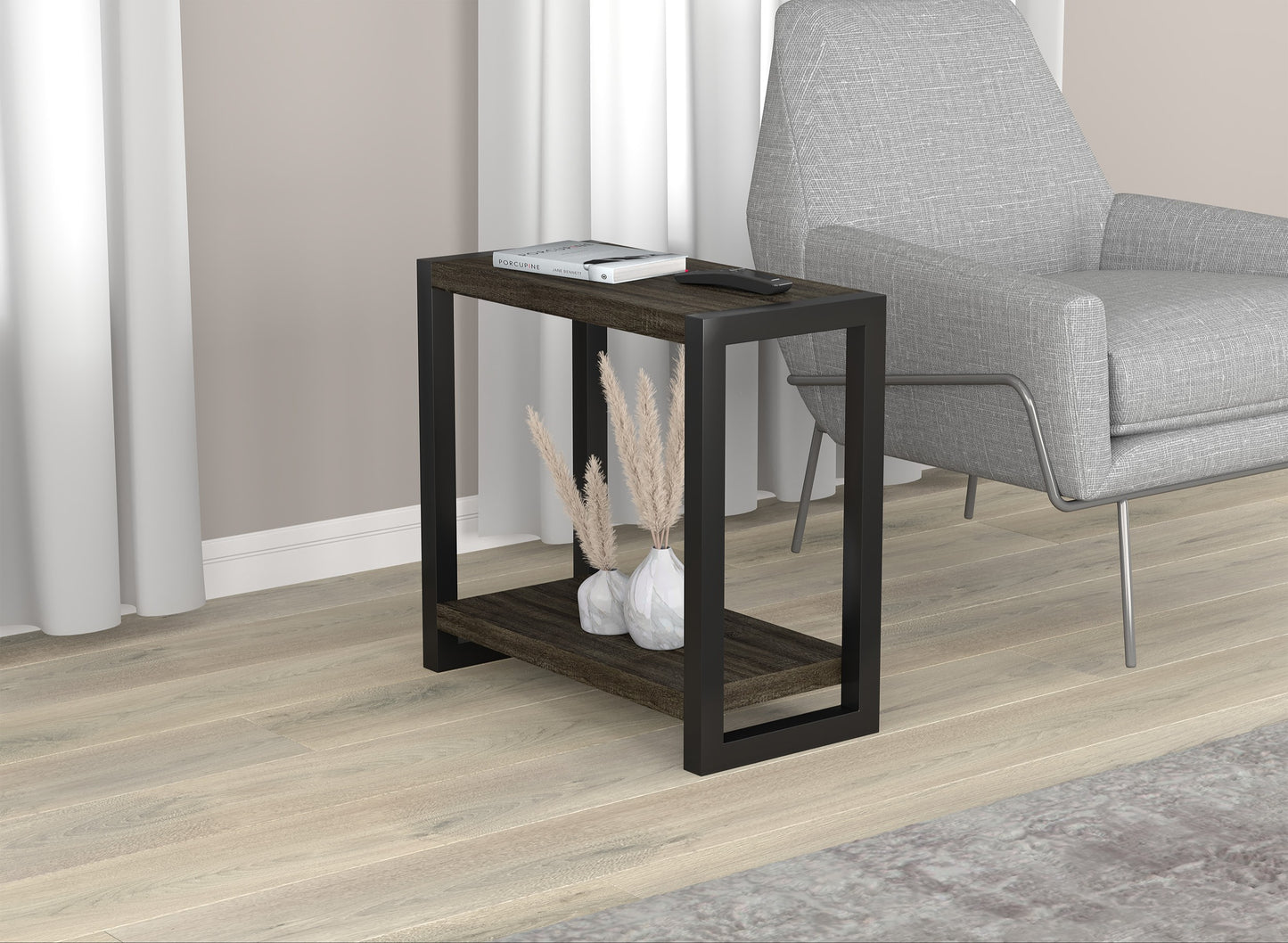 Safdie & Co. End Side Table 23" Dark Grey 1 Shelf