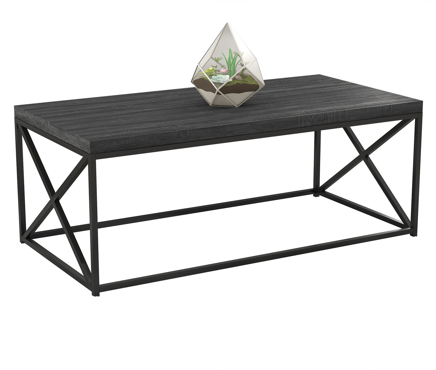 Safdie & Co. Coffee Table 44" Dark Grey Wood Black Metal, Central Table for Living Room