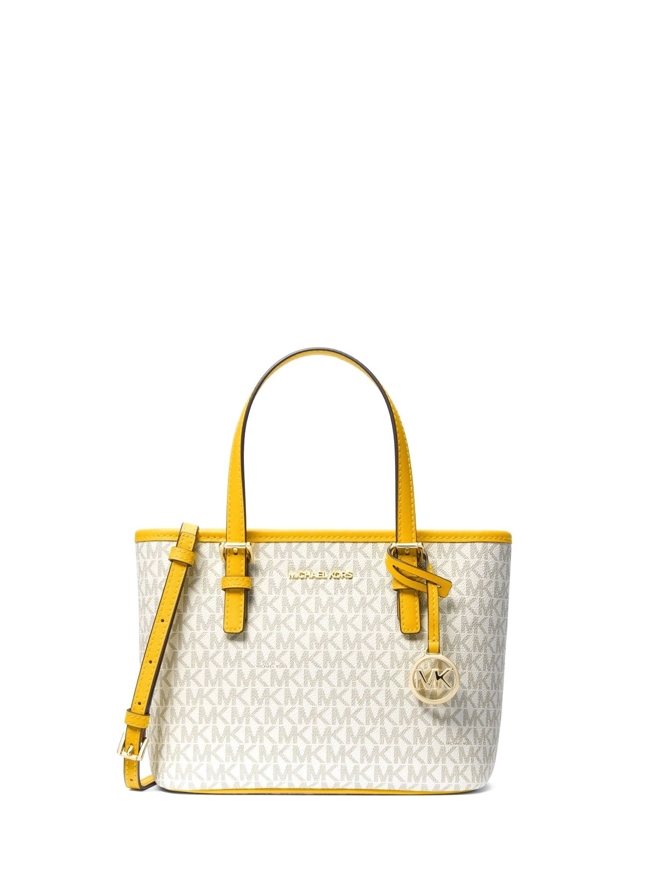 title:Michael Kors Jet Set Travel Extra-Small Logo Top-Zip Tote Bag;color:Jasmine Yellow Multi