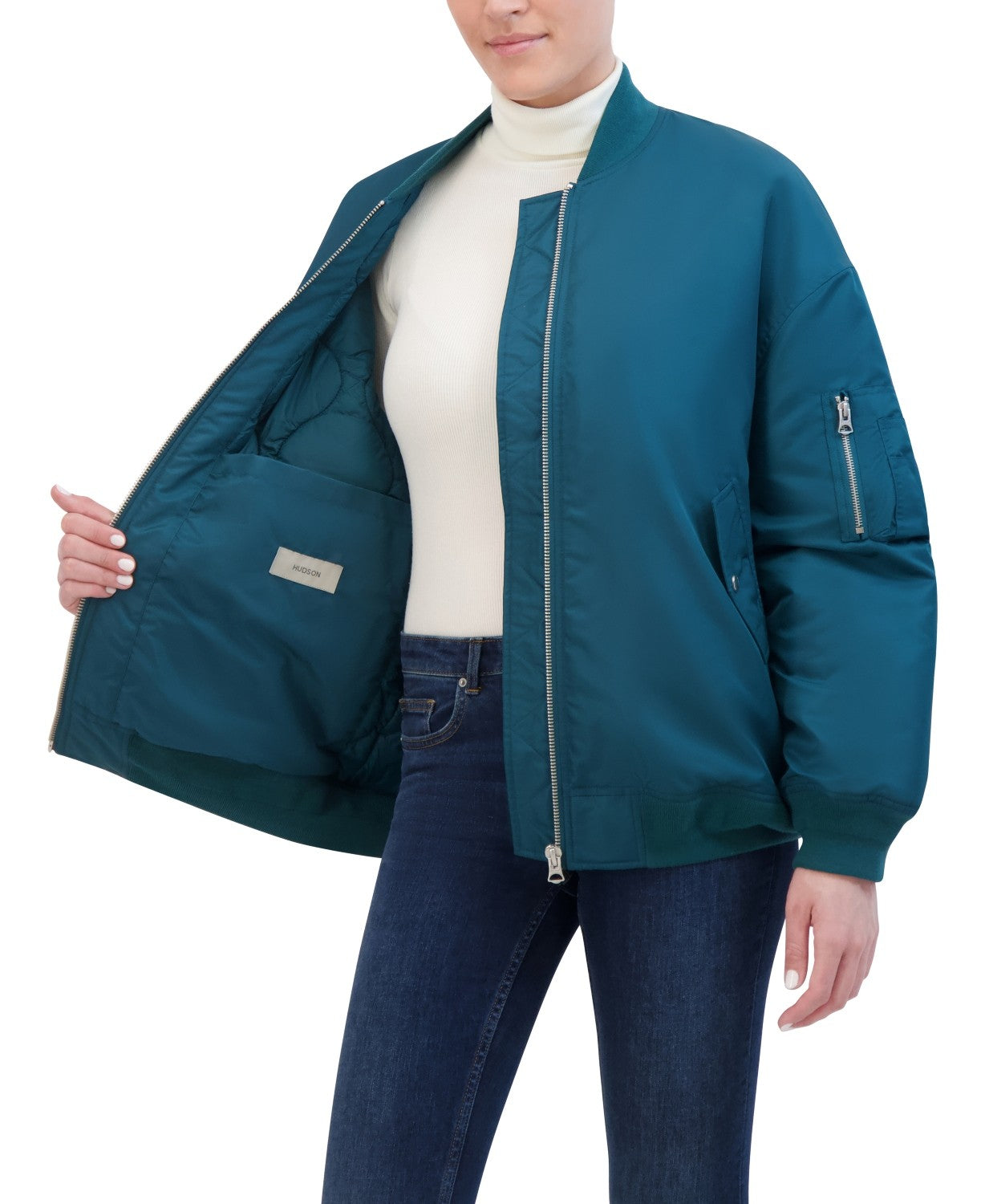 Hudson Jeans Women's Oversized Nylon Bomber Jacket With Quilted Lining