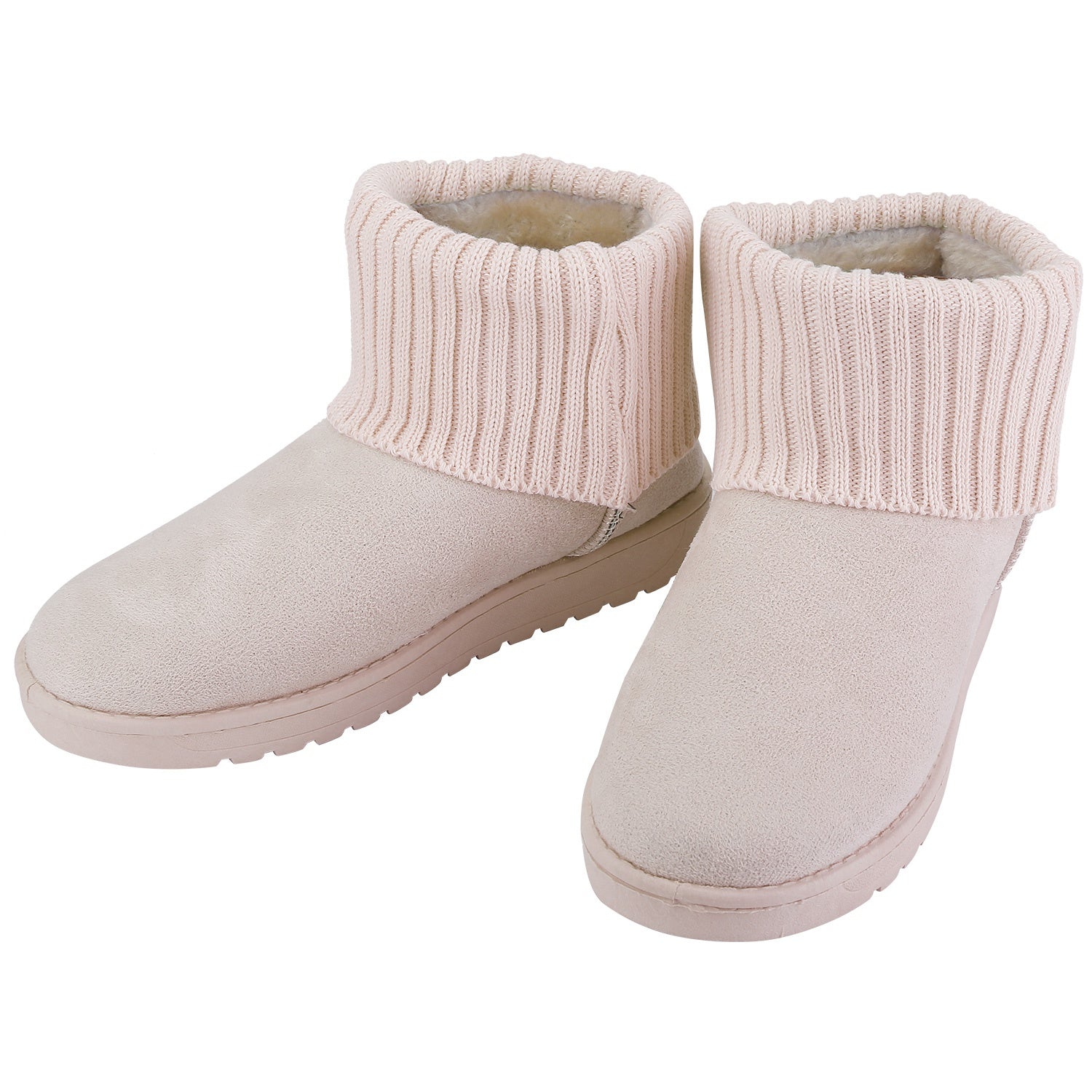 title:Women Lady Snow Boots Suede Mid-Calf Boot Shoe Short Plush Warm Lining Shoes w/ Anti-slip Rubber Base Knitting Design;color:Beige