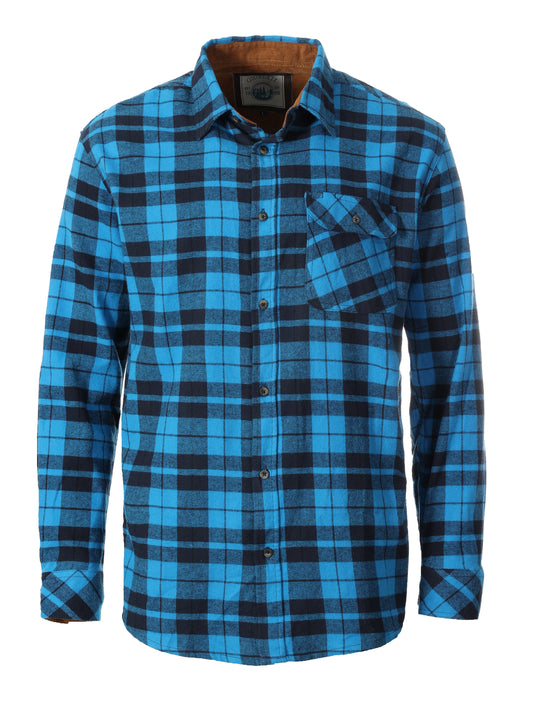 title:Gioberti Men's Blue / Navy 100% Cotton Brushed Flannel Plaid Checkered Shirt with Corduroy Contrast;color:Blue / Navy