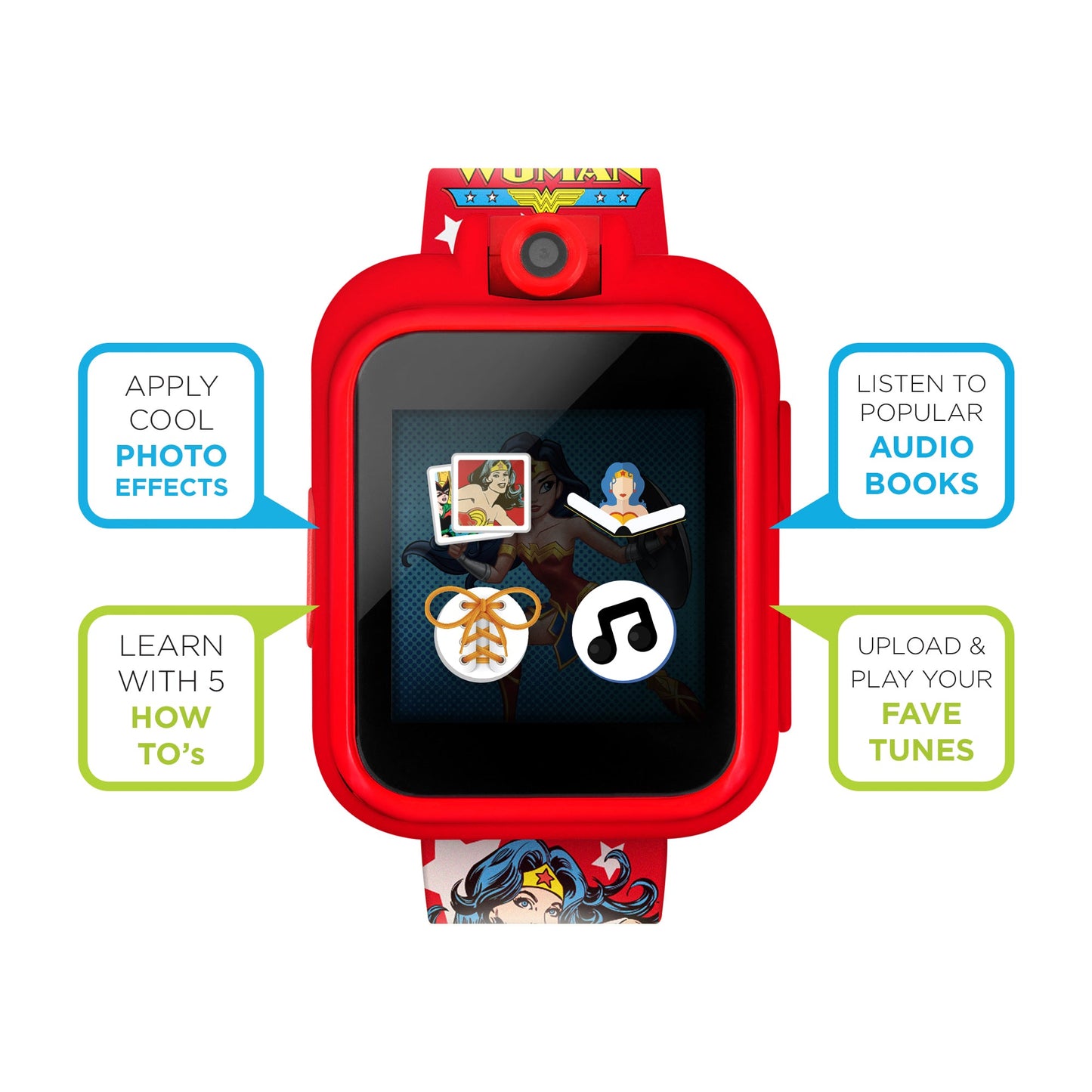 DC Comics PlayZoom 2 Kids Smartwatch: Red Wonder Woman Star Graphic affordable smart watch