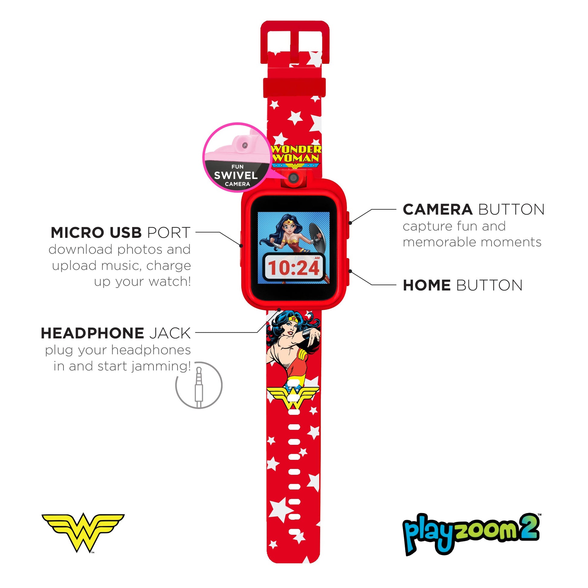 DC Comics PlayZoom 2 Kids Smartwatch: Red Wonder Woman Star Graphic affordable smart watch