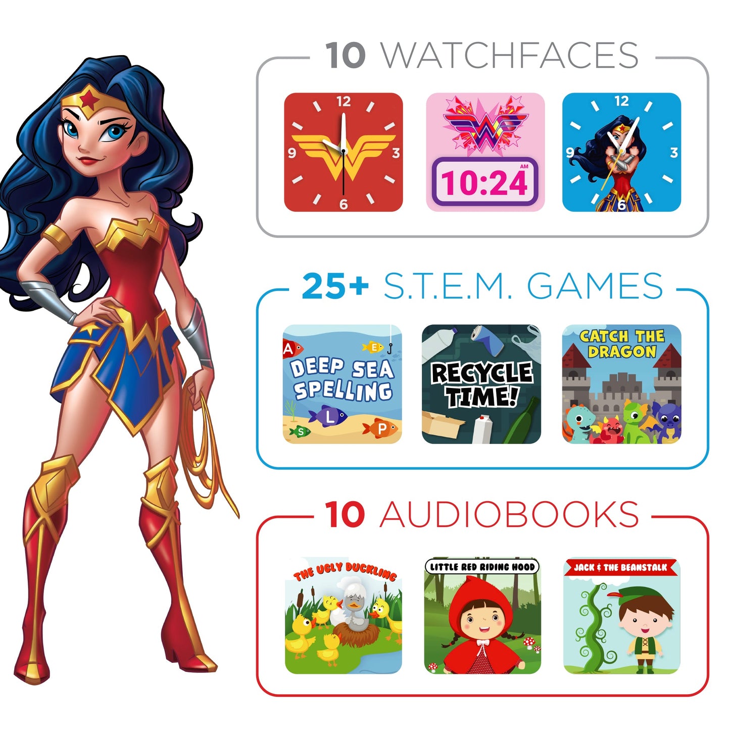 DC Comics PlayZoom 2 Kids Smartwatch: Red Wonder Woman Star Graphic affordable smart watch