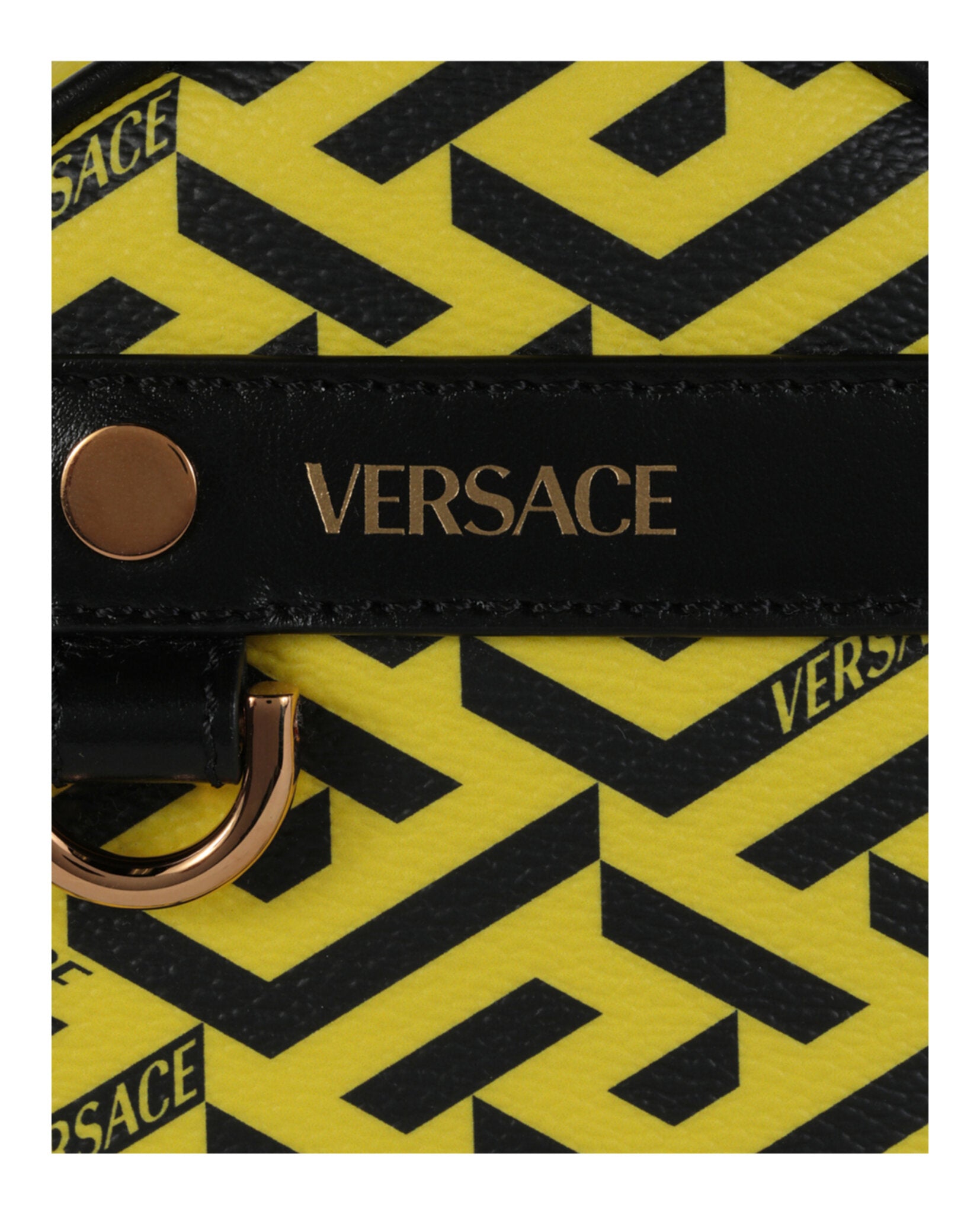 title:Versace La Greca Micro Pouch;color:Black & Yellow