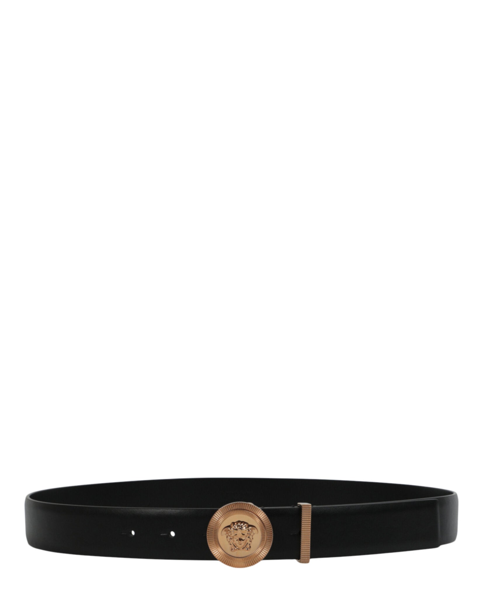 title:Medusa Biggie Leather Belt;color:Black Gold