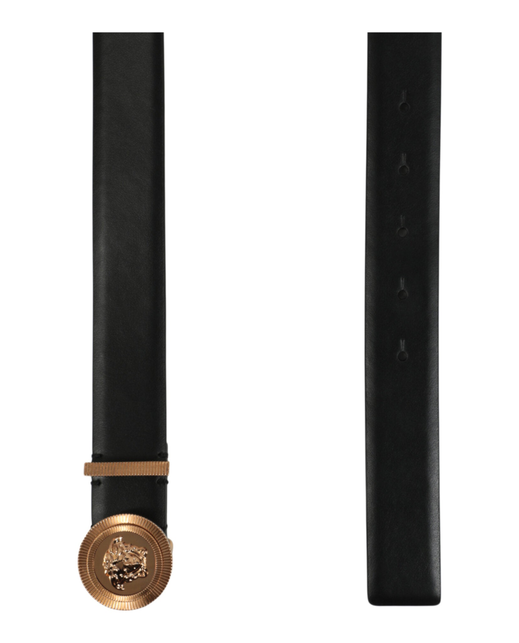 title:Medusa Biggie Leather Belt;color:Black Gold