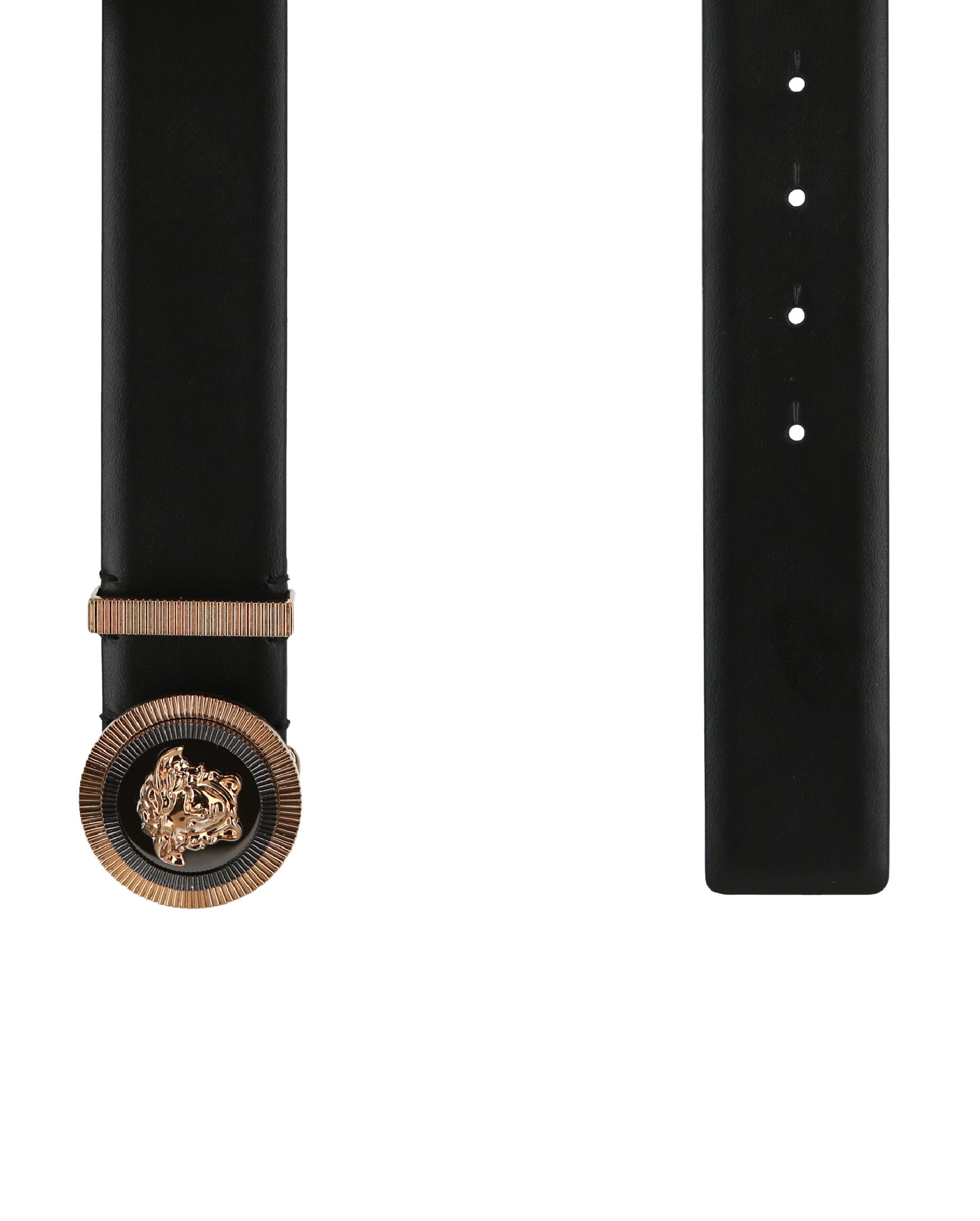 title:Enamel Medusa Leather Belt;color:Black Gold