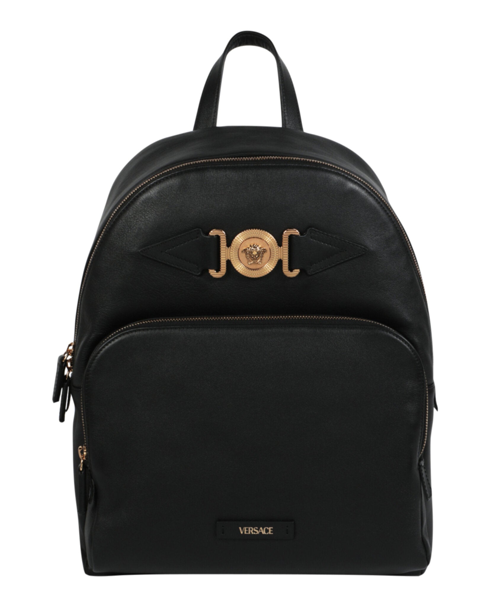 title:Medusa Biggie Leather Backpack;color:Black Gold