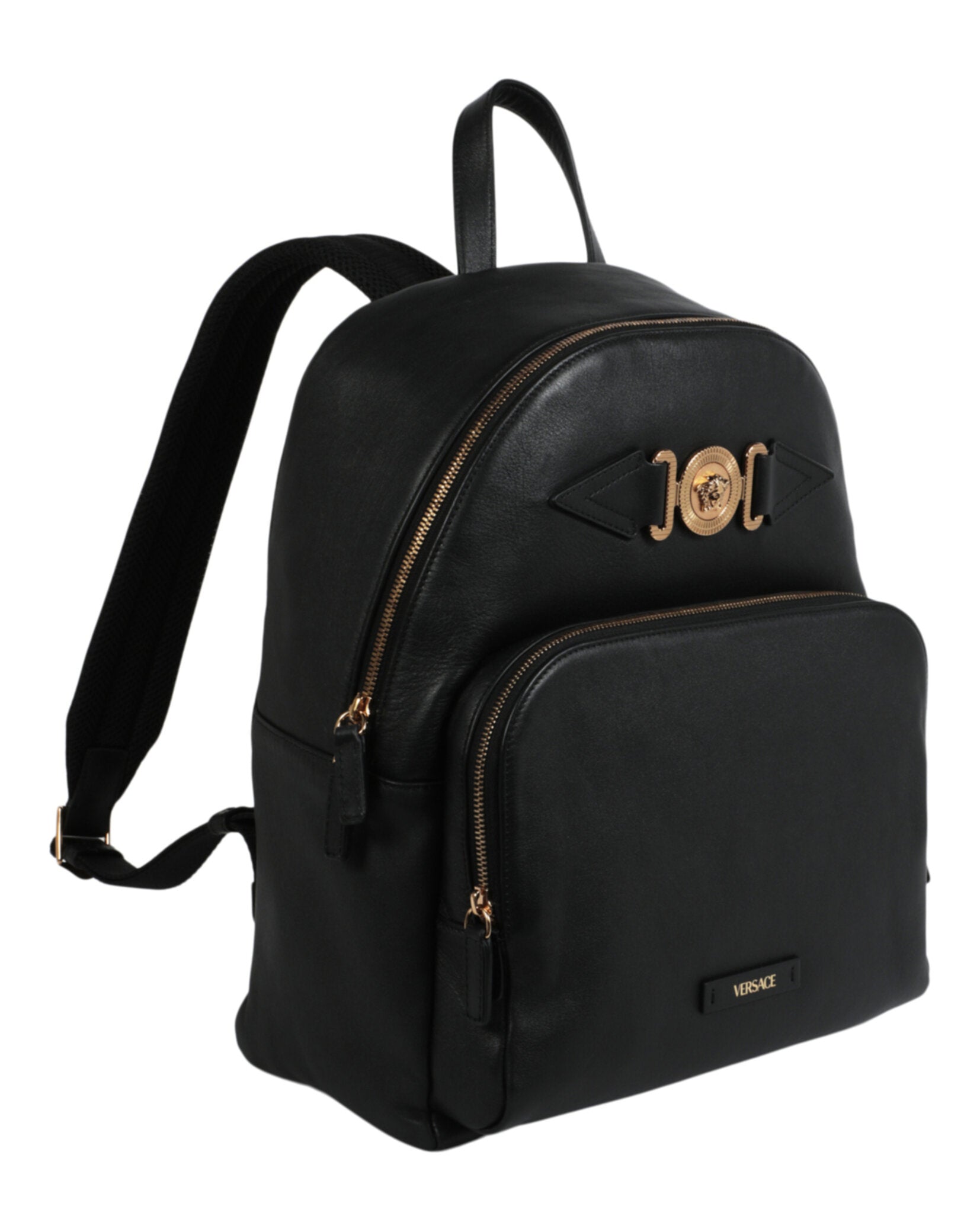 title:Medusa Biggie Leather Backpack;color:Black Gold