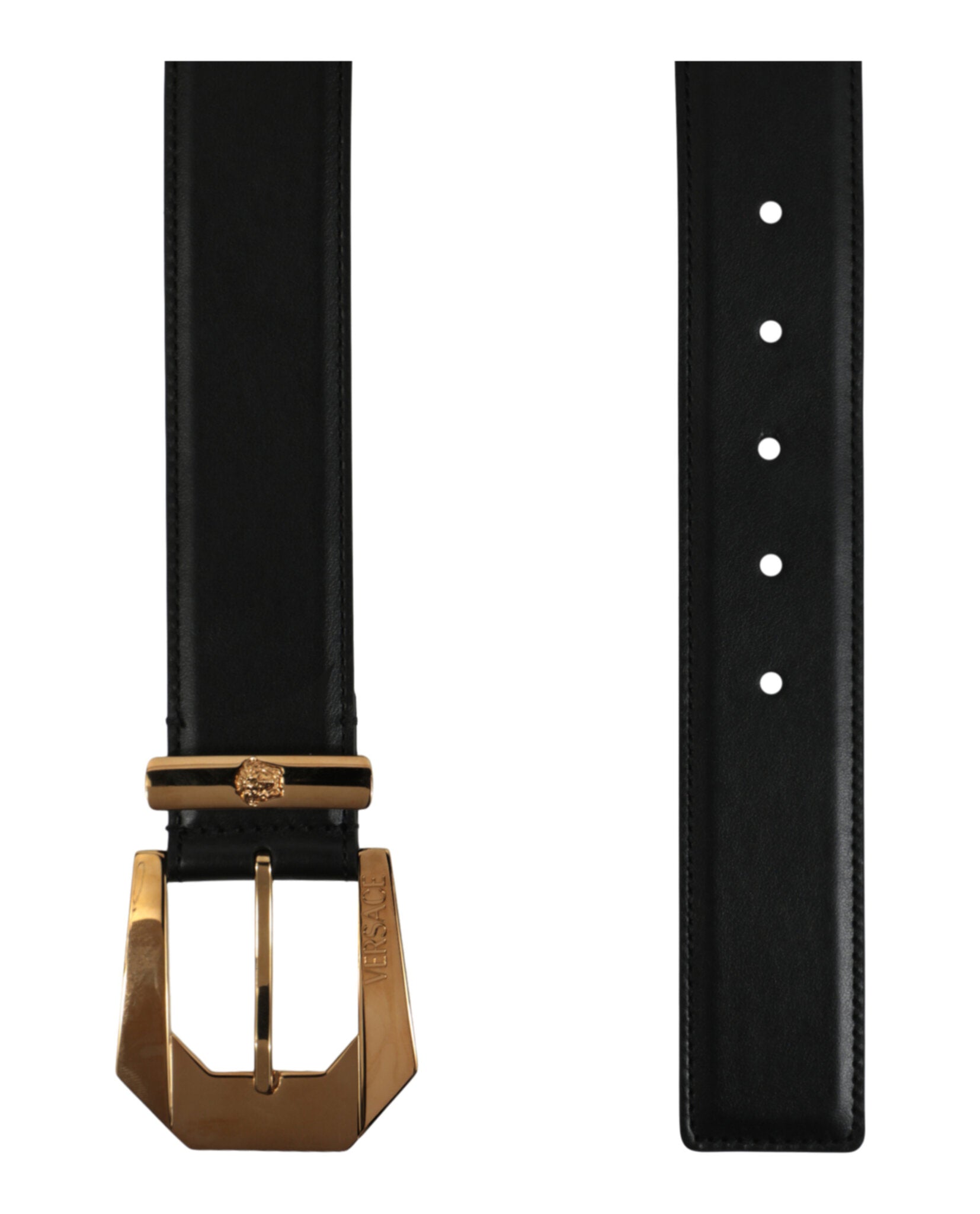 title:Medusa Heritage Leather Belt;color:Black Gold