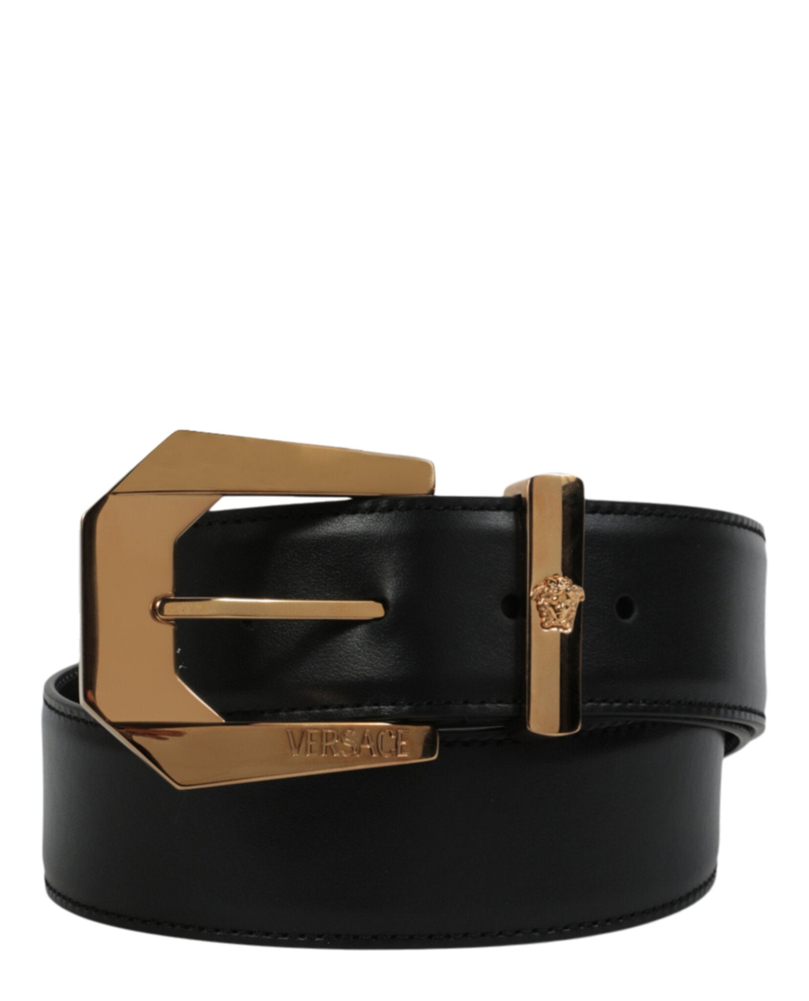 title:Medusa Heritage Leather Belt;color:Black Gold